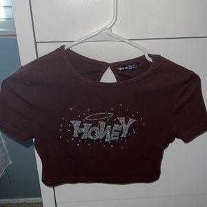 SHEIN brown rhinestone cropped top